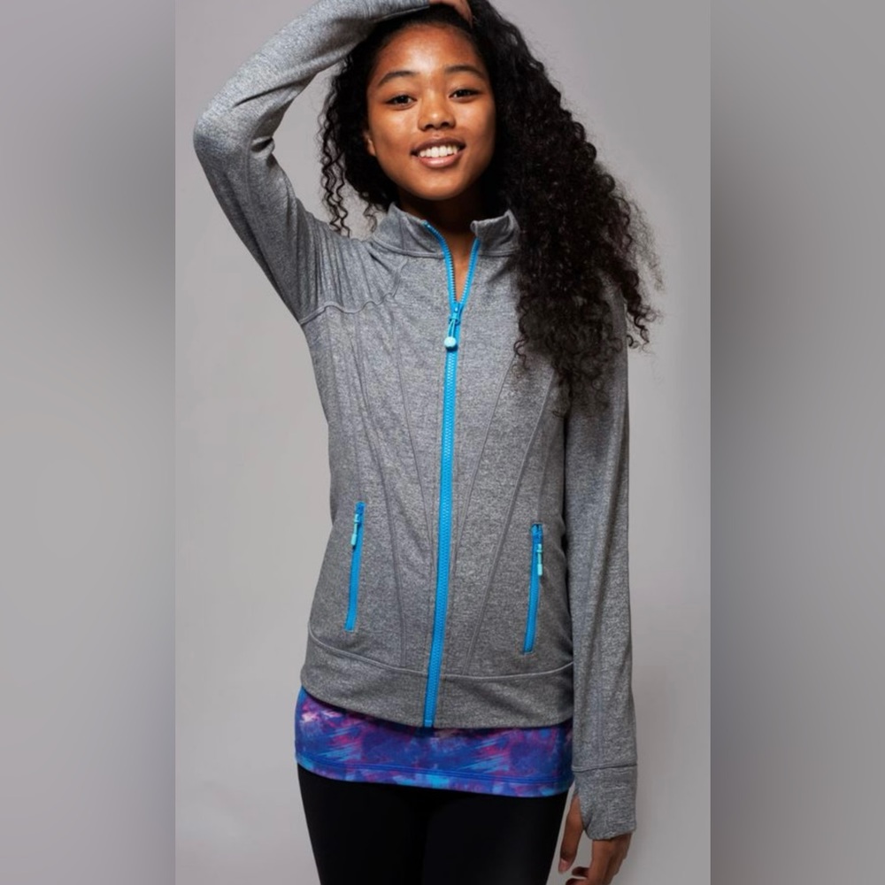 Ivivva Zip Up Slim Fit Jacket Dance Gymnastics Activewear In Gray/Teal Size 12